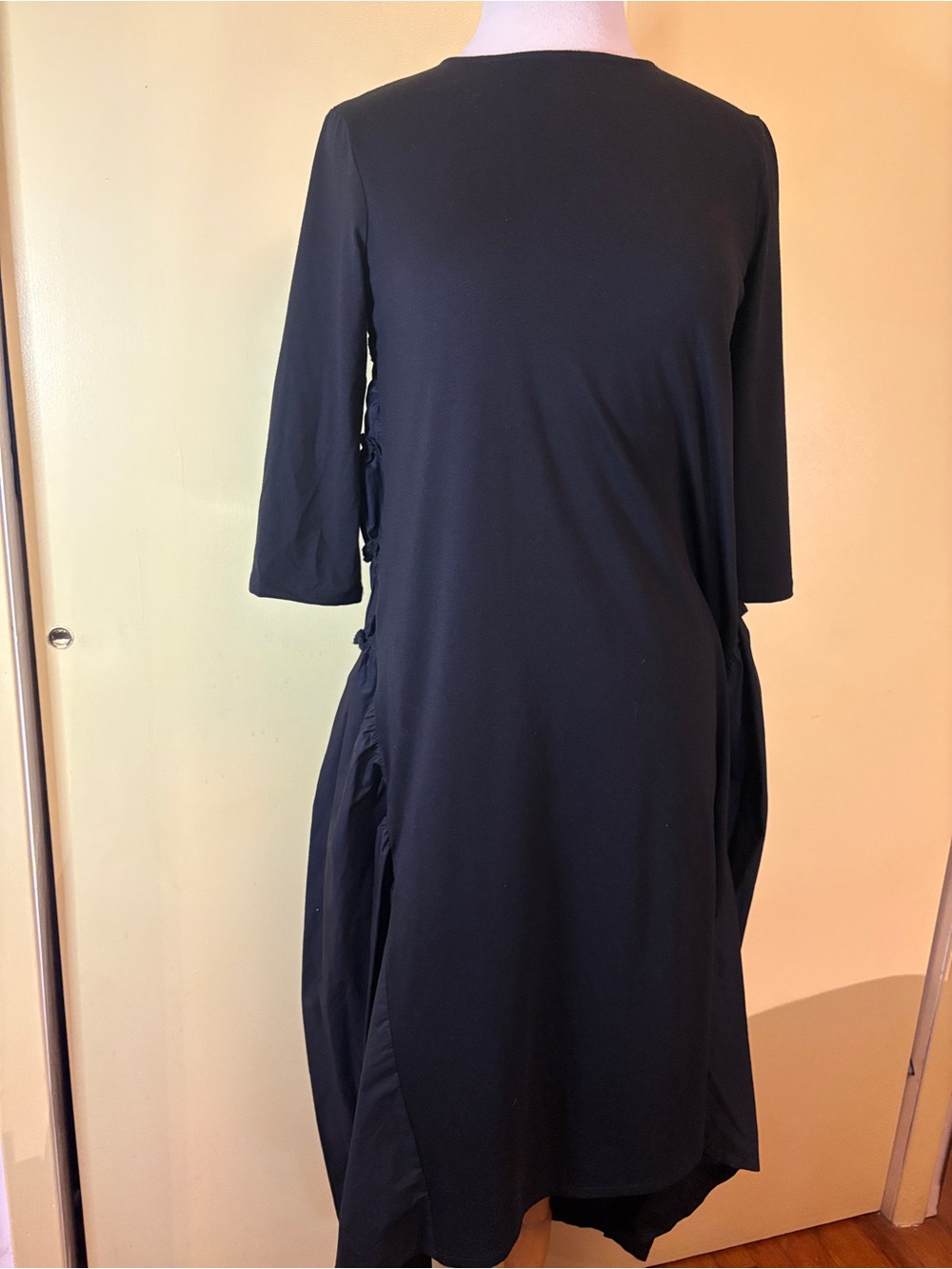 Story Brand Black Midi Dress with Smocked Back